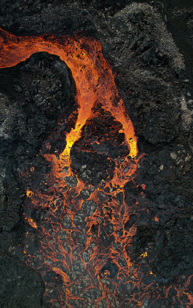 A captivating aerial view of an Icelandic volcanic lava flow.