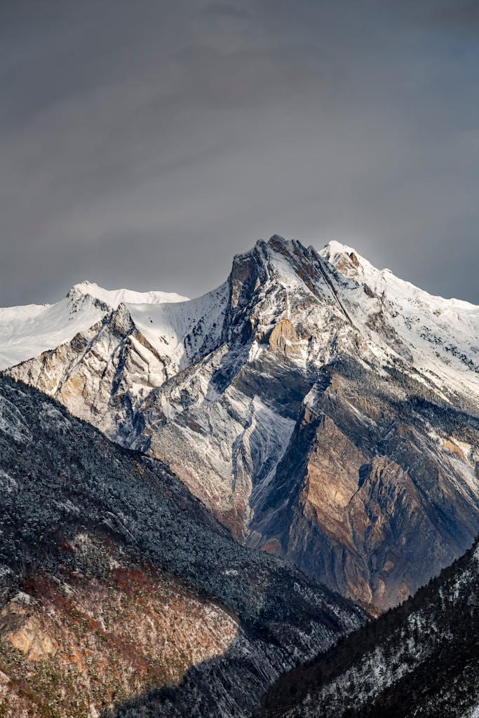 Breathtaking view of snow-covered peaks in Valloire, Auvergne-Rhône-Alpes, France.